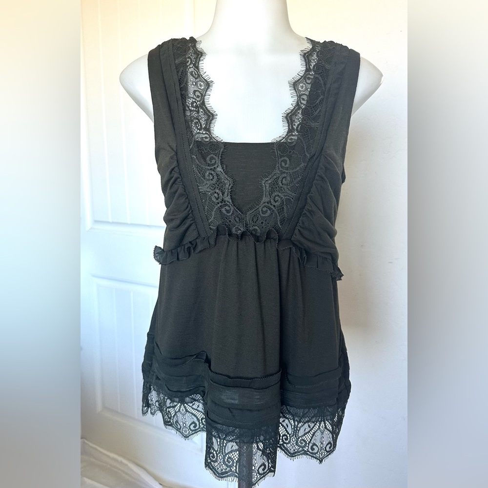 White House Black Market Olive Lace Detail Top